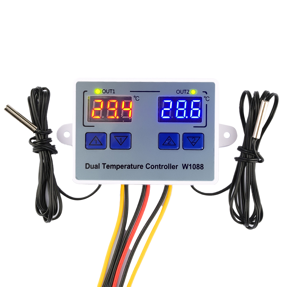 Lab Incubator - W1088 デュアル LED デジタル温度センサーメーターコントローラー電気加熱サーモスタット 220V 水族館インキュベーター温度調節器
