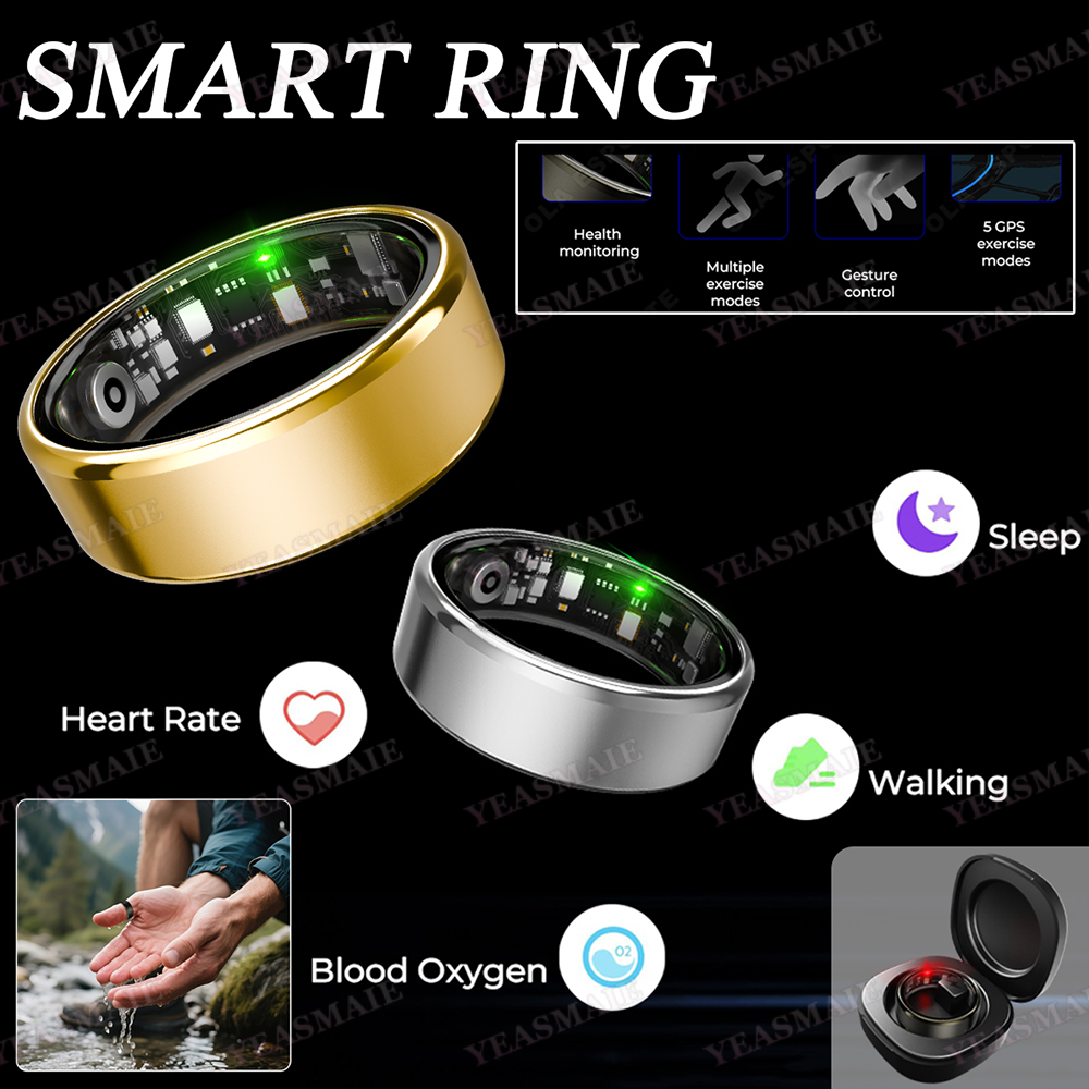 Blood Pressure Monitor - ジェスチャー操作対応スマートリング。心拍数・健康状態・睡眠をモニタリング。5つのGPSモーションモード搭載。IP68および10ATMの防水性能。歩数計機能付き。Smatring SY15。