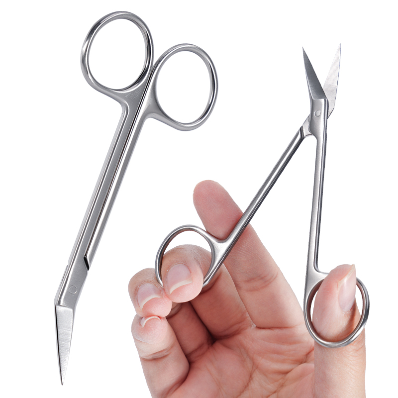 Medical Scissors - 1pc 歯科用マイクロはさみ湾曲したヘッドステンレス鋼の刃角度付き鋭いはさみ医療外科手術器具 ﻿