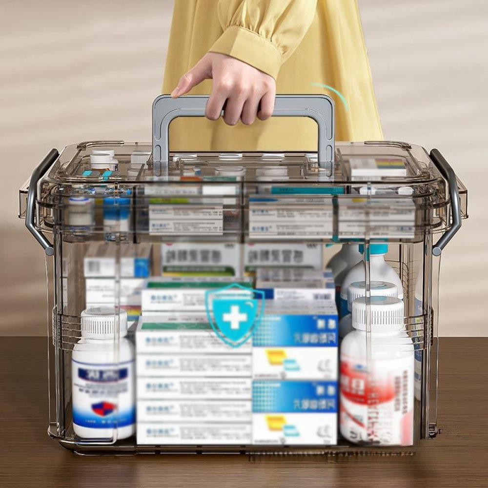 トレイ付きクリアメディスンオーガナイザー収納ボックス、プラス - First Aid Kit のレビューと価格
