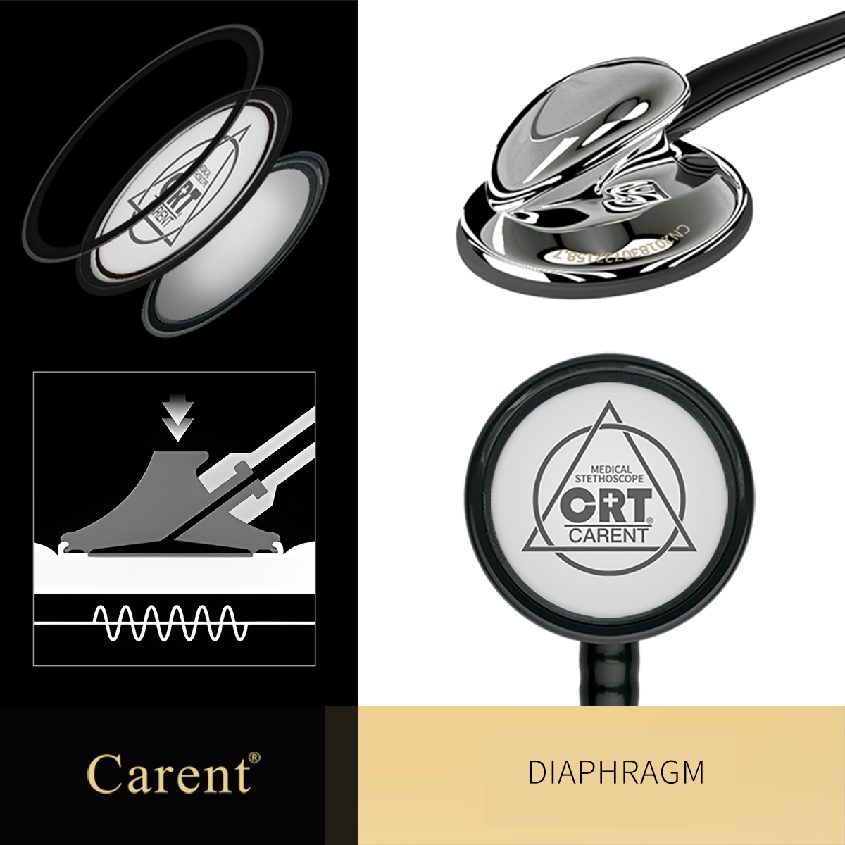 Carent ブラック医療聴診器ユニバーサルプロフェッショナ - Stethoscope のレビューと価格