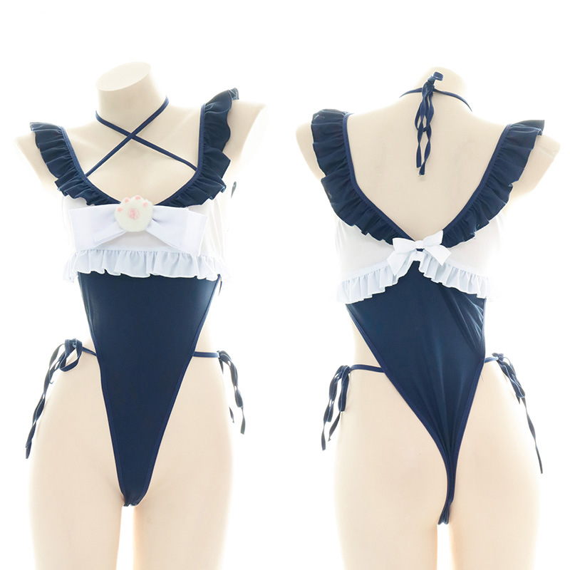 かわいいフリルエッジワンピース水着女性ハイスプリットボディス - Bandage のレビューと価格
