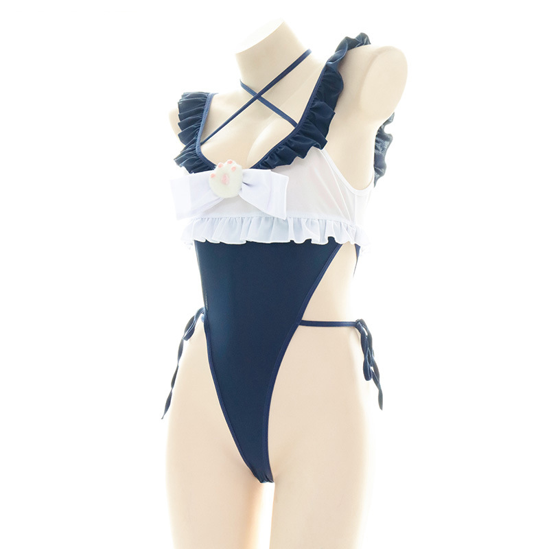 かわいいフリルエッジワンピース水着女性ハイスプリットボディス - Bandage のレビューと価格