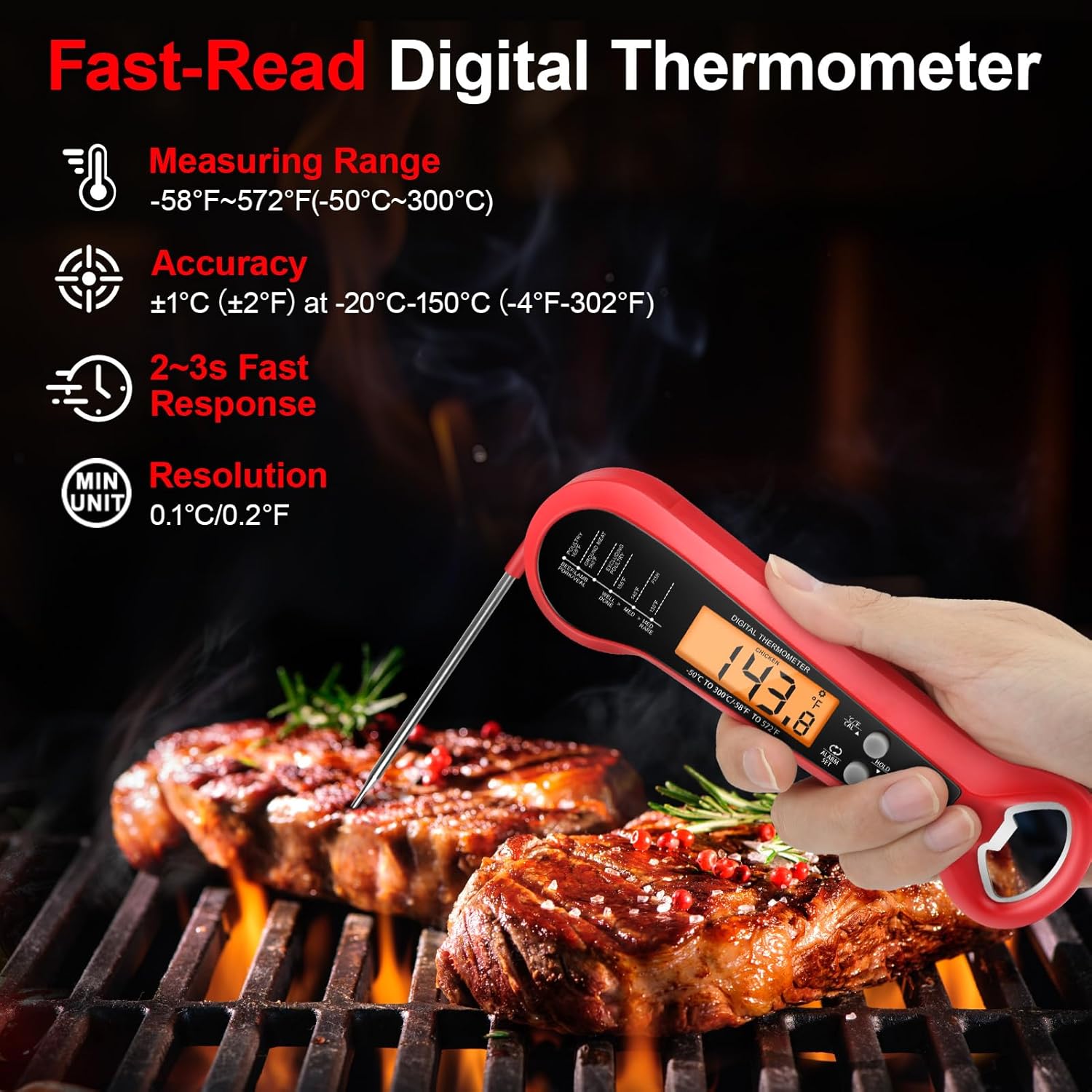 プロ仕様デジタル肉用温度計 防水仕様 2つのプローブ付き 長 - Thermometer Digital のレビューと価格