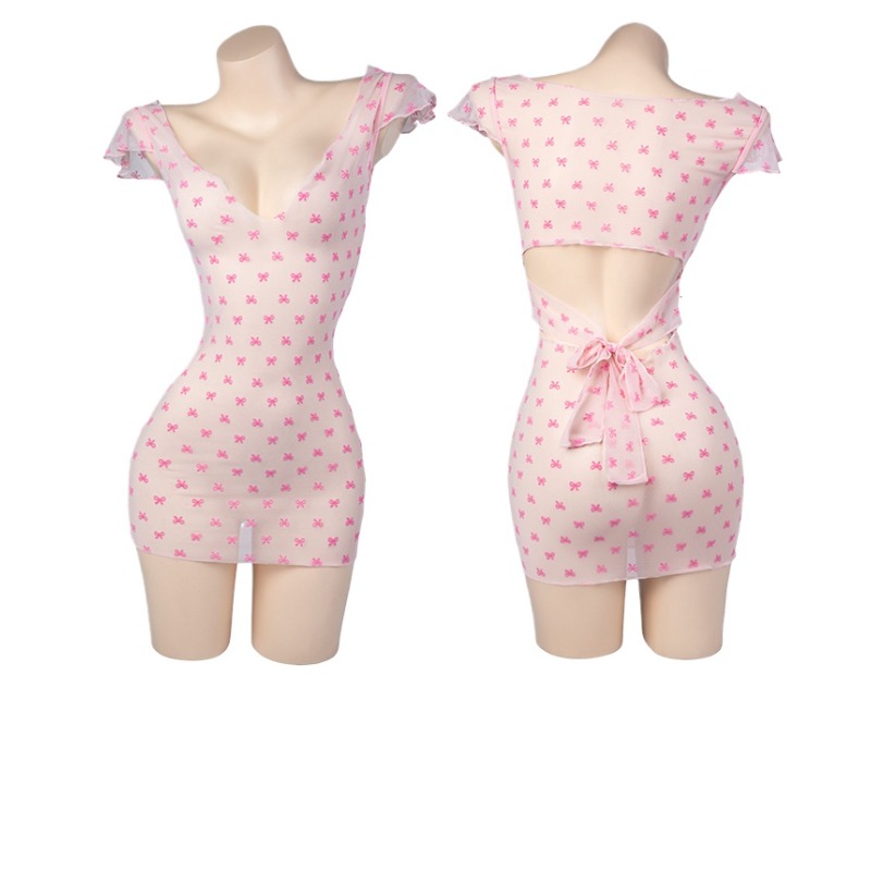 セクシーなディープ V ピンクチュールシースルードレス女性中 - Bandage のレビューと価格