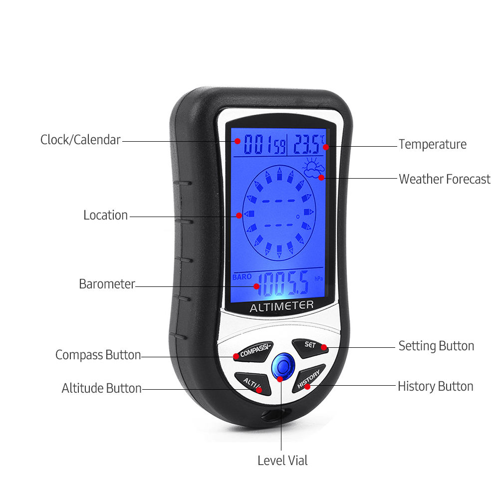 8-in-1 多機能電子高度計気圧計 LCD デジタルコンパ - Thermometer Digital のレビューと価格
