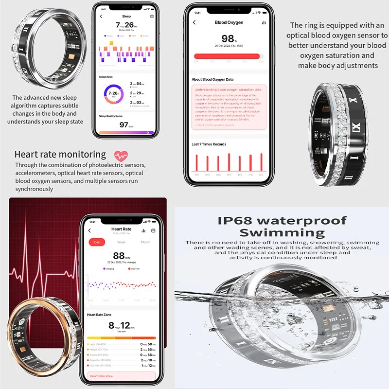 ダイヤモンド装飾スマートリング 心拍数・健康モニター、血中酸 - Blood Pressure Monitor のレビューと価格