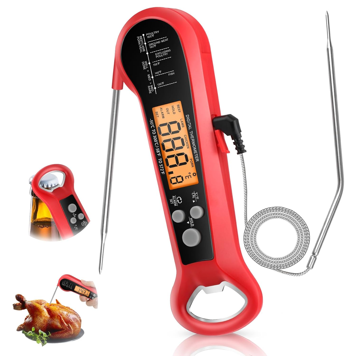 ロングケーブルプロ仕様デジタル防水肉用温度計、2つのプローブ - Thermometer Digital のレビューと価格